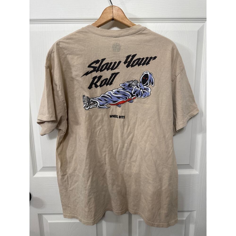 Wheel Bite "Slow Your Roll" Skater Grim Reaper Graphic Men's T-shirt, X-Large